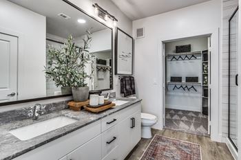 Bathroom With Extra Storage Space at Station at Old Town, Lewisville